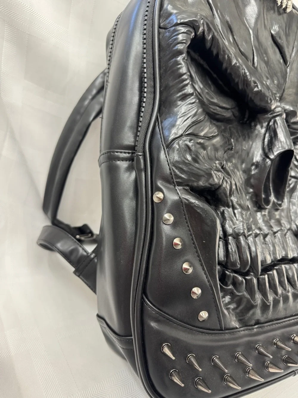 Men's Black Skull Embossed Backpack - Gothic Streetwear Faux Leather Backpack